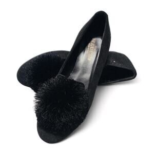 Sesto Meucci Women's Karla Pom Pom Slip On Flat Black Sparkle Size 8 Shoes